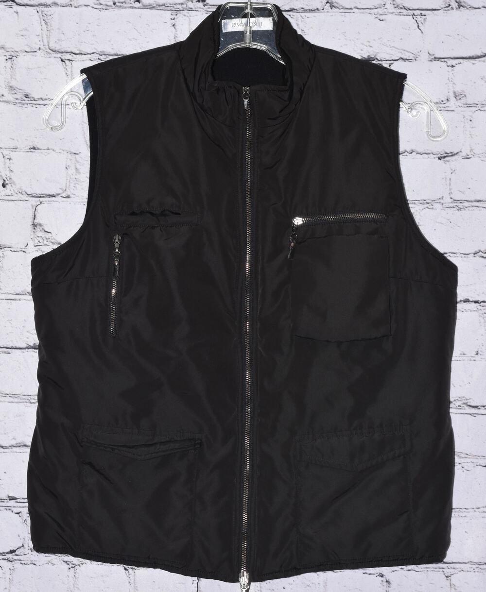 RIVAMONTI Quilted Lined Utility Sleeveless Black Vest Zipper Front Size S